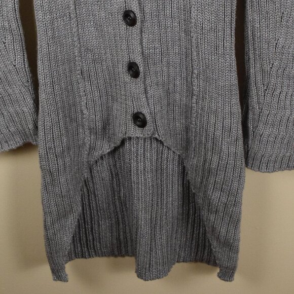Kenar Wool Blend Grey Asymmetrical Neck Long Button Cardigan Sweater Winter Fall - Picture 3 of 13